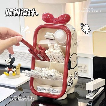 【高顏值復古風】斜插式筆筒 多格分格筆筒 大容量文具收納盒 學生桌面收納 辦公桌收納盒 桌上收納盒 桌面收納 文具收納
