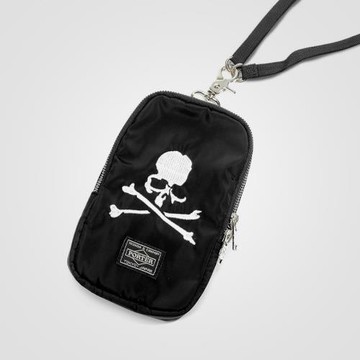 潮牌mmj掛脖手機包黑色朋克骷髏頭繡花男女同款單肩斜挎迷你小包