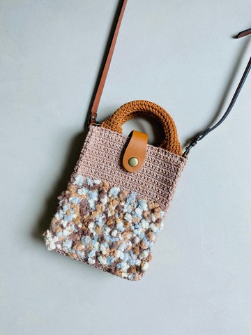 現貨1 亞麻棉編織兩用包/皮扣小提袋/手機斜背包/小廢包