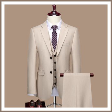 啄木鳥春秋新款淺色修身西服套裝男結婚新郎伴郎正裝西裝韓版婚禮