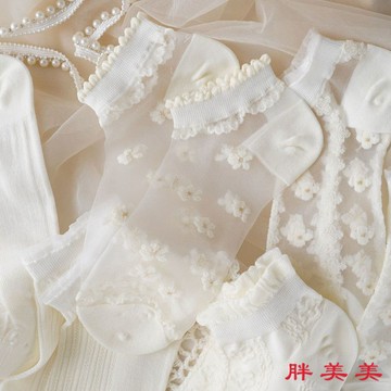 【M-5XL大尺碼】襪子 女襪 白色襪子女短襪夏季薄款水晶絲甜美可愛日係jk學院風高顔值船襪女