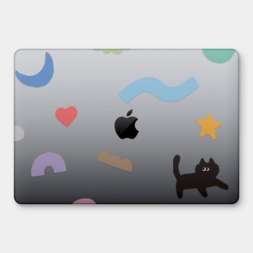 PIXOSTYLE 黑貓 幾何背景 MacBook Air / Pro 防刮保護殼 PU056