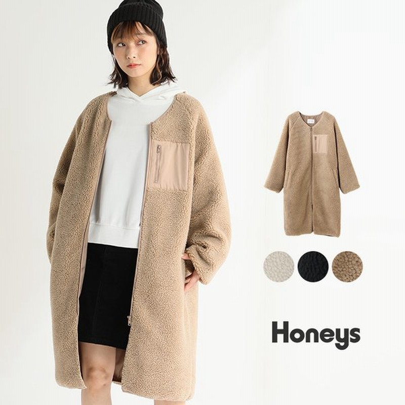 アウター ボアジャケット ボアコート ロングコート レディース ノーカラー 冬 Sale セール Honeys ハニーズ ロングボアジャケット 通販 Lineポイント最大get Lineショッピング
