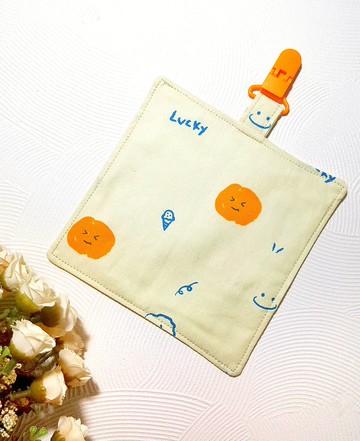 純棉夾四層紗/兒童手帕/手帕夾/擦手巾/小方巾-微笑雲朵(檸檬黃)