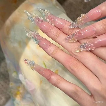 😍加一出品😍【琉璃冰花】永夜超長星河純手工立體琉璃高級冰花手工美甲ins精緻穿戴甲 0U92