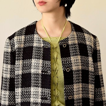 【NaSuBi Vintage】絲質混紡格紋花呢古著套裝