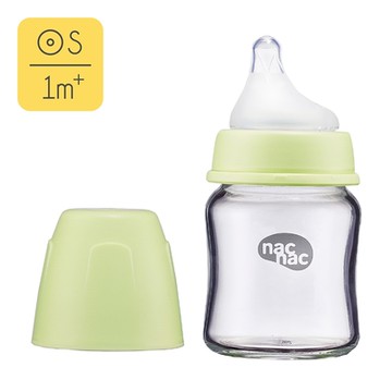 【nac nac官方授權】妍心35%晶透防脹氣玻璃寬口奶瓶120ml(茉莉綠)