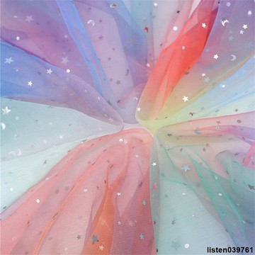 【漸變星月紗布料】星星網紗 星空裝飾布料 手工DIY背景布 生日派對桌布 包花蕾絲布料 漸變色網紗 星星紗網 背景裝飾布