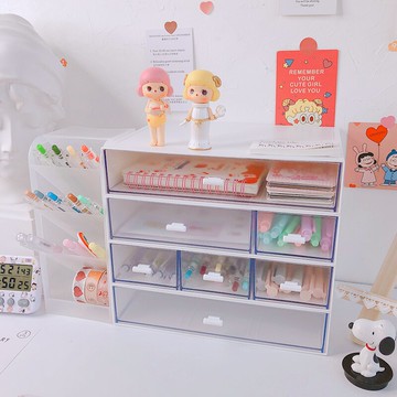 ins少女心透明收納盒抽屜式桌面雜物整理學生文具手賬膠帶置物架