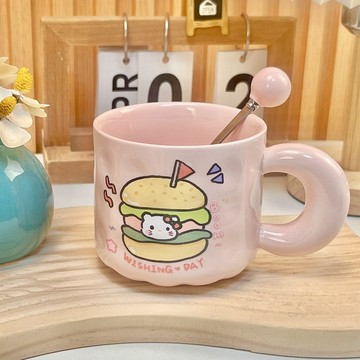 台灣現/貨✨可愛fufu生日蛋糕馬克杯帶蓋勺陶瓷杯送女生高顏值有意義生日禮物