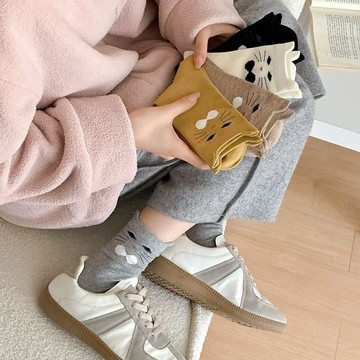 襪子 趣味 可愛 卡通 立體耳朵 貓咪 中筒 長襪 日系 堆堆襪 室內 地板 純色 簡約 印花 ins甜美風 中筒襪
