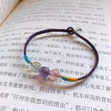 手作原創 好眠無風。草莓晶 月光石 紫水晶 編織手鏈 客製 金剛結