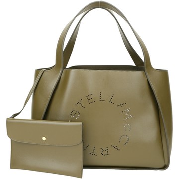 Stella McCartney Logo 大款 雷射穿孔字母手提/肩背托特包(附萬用包/軍綠色)