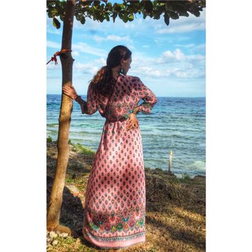 羅大娘海邊度假長裙棉綢沙灘裙波西米亞收腰連衣裙顯瘦民族風泰國