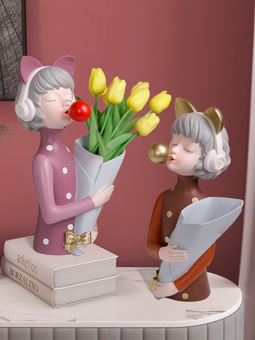 網紅輕奢花瓶餐桌面擺件家居飾品客廳簡約現代家居裝飾品泡泡女孩