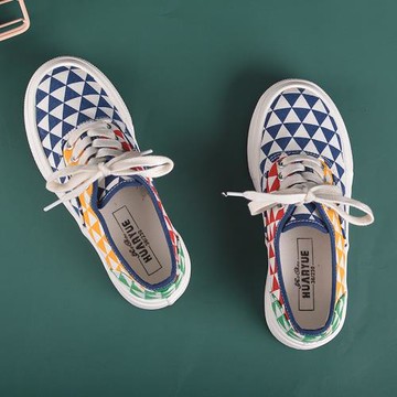 格紋帆布鞋女春季2025新款增高休閑寬松板鞋小眾設計厚底溶解鞋