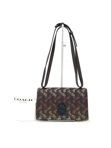 coach 棕色 拼色帆布塗層斜背包 肩背包
