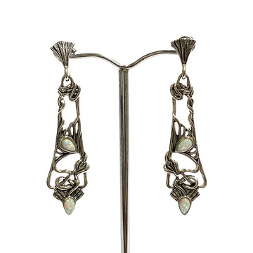 新藝術風格白色 Gilson 蛋白石套裝吊墜和耳環 925 純銀