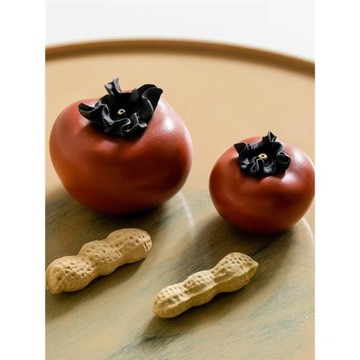 柿柿如意好柿發生紫砂茶玩陶瓷茶桌擺件可愛茶盤茶玩茶藝新年雅玩