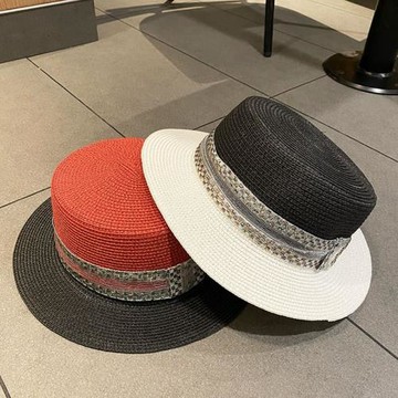 英倫風平頂草帽子女韓版潮百搭夏季出游防曬遮陽帽沙灘帽草編禮帽