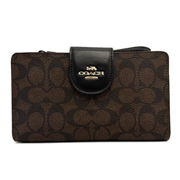 【COACH】C LOGO手機拉鍊零錢袋長夾(深咖)