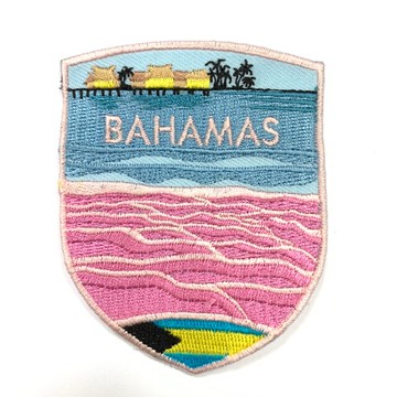 巴哈馬 粉紅海灘 熱燙補丁貼 熨燙袖標 背膠補丁布標 地標PATCH 刺繡士氣章 貼章 補丁貼 燙布貼 徽章