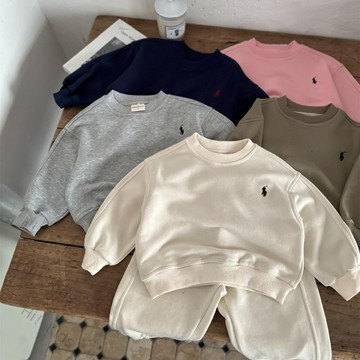 🍒Hi！Kids🍒兒童大學T套裝 春季新款男女童套頭衫 韓版刺繡兩件套 小童素色童裝Ki