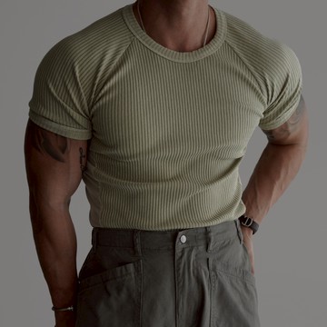 正韓輕質水洗棉肌肉插肩短袖針織上衣 4色 YUPPIE 預購商品 0512