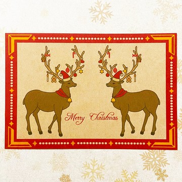 麋鹿樹 聖誕卡5張組 經典紅紙款 聖誕快樂 新年 元旦 兔年 復古 明信片