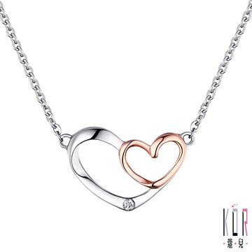 K’or蔻兒 心捧心鑽石/K金白鋼項鍊-0.01克拉