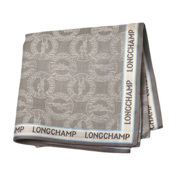 Longchamp 經典灰底滿版品牌字母LOGO圖騰帕領巾(灰色系/51CM)