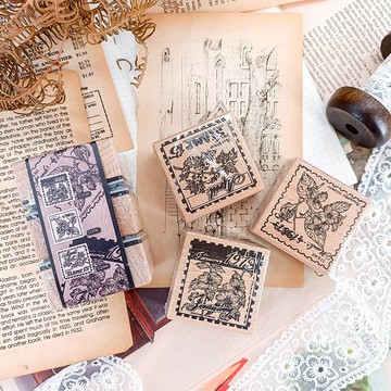 NO.SS019 復古郵票.B stamp B / 櫸木印章 Wood Rubber Stamp