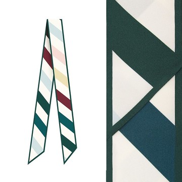 retar 彩色條紋緞帶式長條絲巾法式復古髮帶腰帶桑蠶絲真絲圍巾