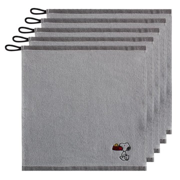 松月毛巾 史努比 黑色線條掛環擦手巾  灰色  5入