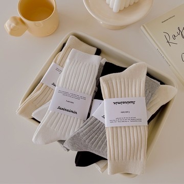 中筒襪小腿襪 學生襪 純棉襪 中筒襪 純色女襪 襪子 奶油色系堆堆襪 坑紋長襪 麻花長襪 豎條長襪