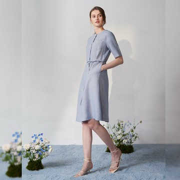 進口麻料綁帶連身洋裝