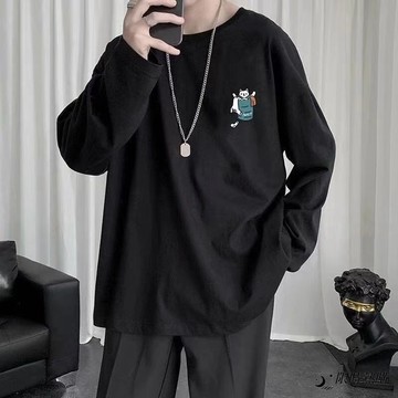 ✨限時熱購⚡ 韓係長袖 長袖T恤 男 韓版 簡約 純色 寬鬆 大尺碼 休閒 上衣 圓領 青年 春秋 衣服 長袖 t恤