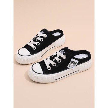 帆布鞋女學生半拖鞋百搭休閑鞋新款布鞋時尚透氣小白鞋增高板鞋