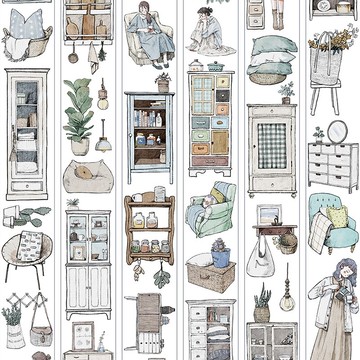 角落 私の家 塩顏繪畫 PET 和紙膠帶 10米卷