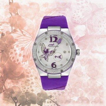 【NSQUARE】【愛時】Gracefully蝴蝶系列 40mm施華洛世奇水鑽真皮機械錶 青蓮紫 L0519-NP01.1