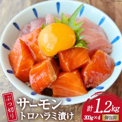 ふるさと納税 気仙沼市 サーモン トロハラミ漬け ぶつ切り 300g×4 計1.2kg [足利本店 20562935]