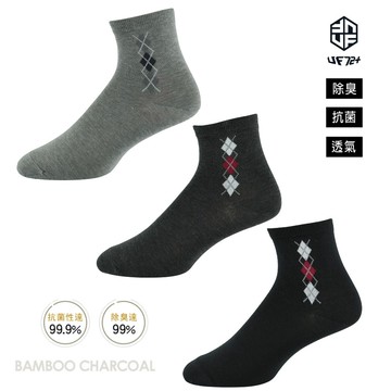 [UF72](三入組)elf除臭竹炭高效菱格紋休閒襪UF5310(22-24)