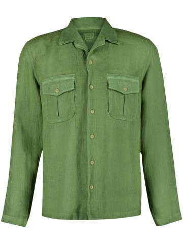 120% Lino - long-sleeve linen shirt - men - Linen/Flax - XXXL - Green
