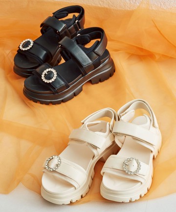 寶石圓釦雙繫帶運動涼鞋 (51204)