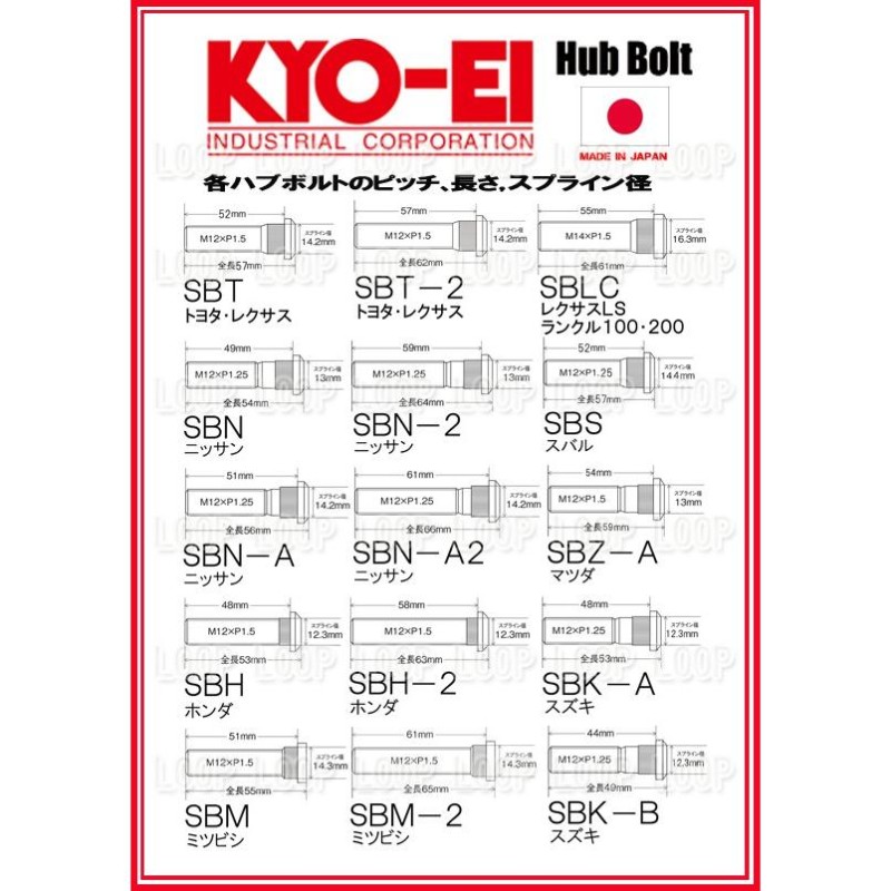 KYO-EI ロングハブボルト トヨタ用 10mmロング M12×P1.5 SBT 協永産業