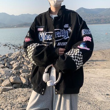 棒球服外套男士春秋裝2024年新款初中高中學生寬松夾克復古機車服