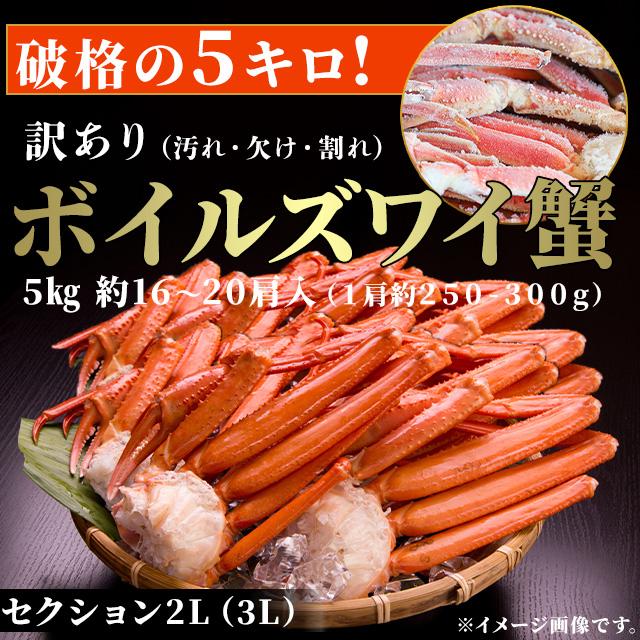 送料無料 ボイルズワイガニ 脚 セクション 5kg 2L〜3Lサイズ相当 250-300g 肩 甲羅を除いた肩から足の部分 かに 蟹 特価