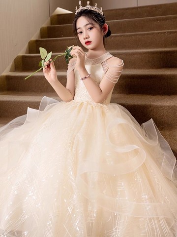 女童生日輕奢小眾禮服高端公主兒童花童主持人鋼琴演奏演出服春季