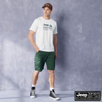 JEEP 男裝 COOL MAX透氣口袋工作短褲-綠色