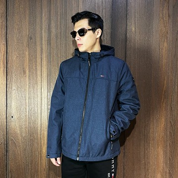 美國百分百【全新真品】Tommy Hilfiger 防風外套 連帽 TH 風衣外套 內刷毛 logo 夾克 藍灰/墨綠 CN59